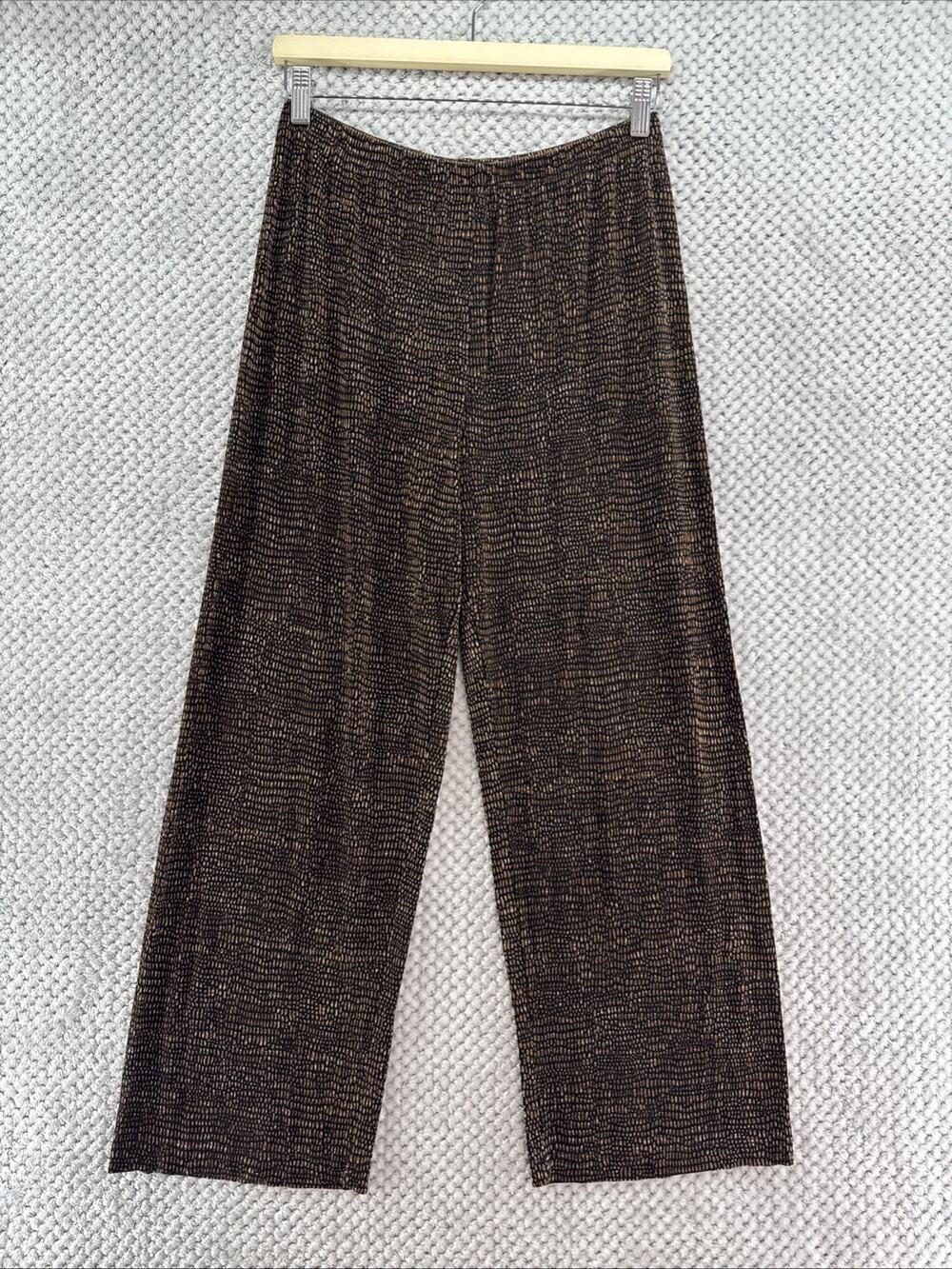 Chicos Travelers Pants Womens 2 12/L Brown Abstract Print Straight High Rise
